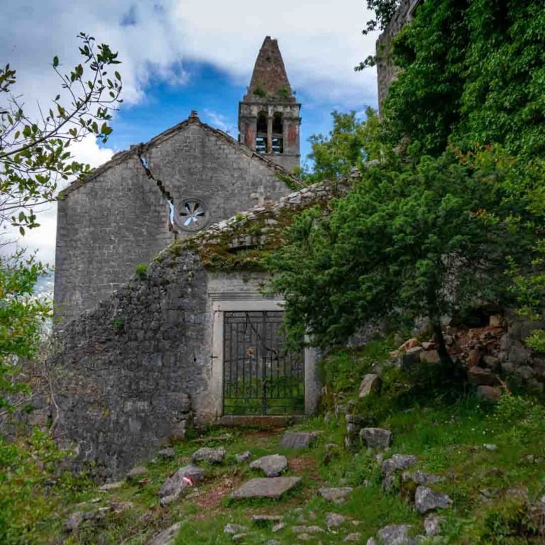 Abandoned Catholic church Stara Zupna Crkva on Mount Vrmac, Prcanj
